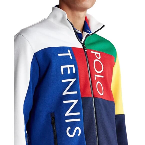Polo Ralph Lauren Knit Tennis Jacket Multi Color Block Red Blue Yellow Green Wht - Picture 11 of 12